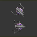 Futuristic Mechanical Sculptures With Long Slender Legs And Purple Glowing Head Components