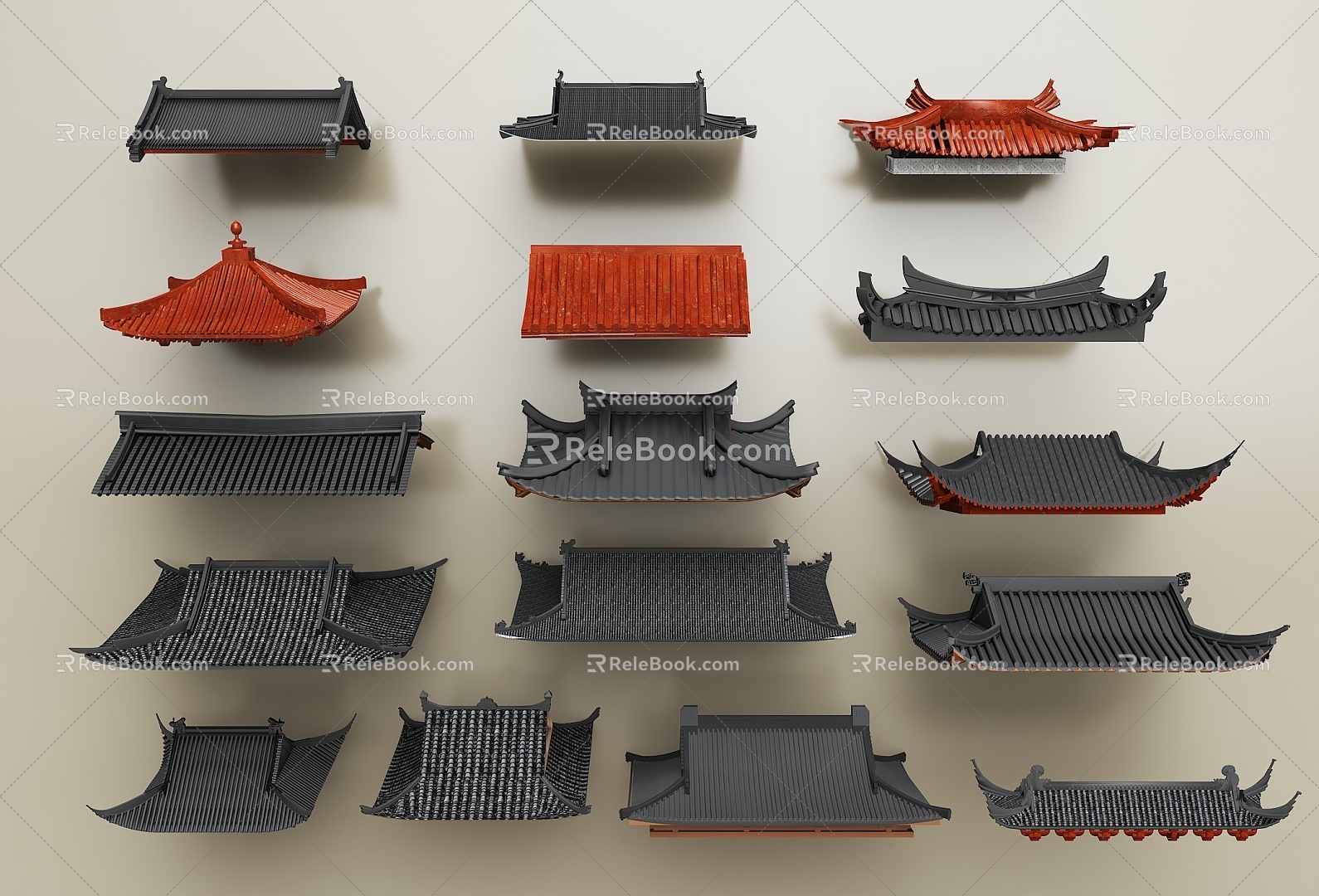 Chinese Eaves Eaves Roof Door Head Tile Roof Roof Ridge Chinese Hilltop Glazed Tile Chinese Eaves Chinese Roof 3d model