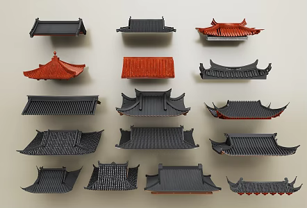 Chinese Eaves Roof Door Head Tile Roof Ridge Chinese Hilltop Glazed Tile Chinese Eaves Chinese Roof 3d model