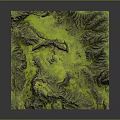 Detailed 3D Terrain Model with Rolling Mountain Ranges Green Vegetation and Yellow Valleys