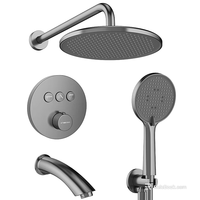 Matte Gray Shower System With Overhead Handheld Showerhead Control Panel And Tub Spout 3d model 