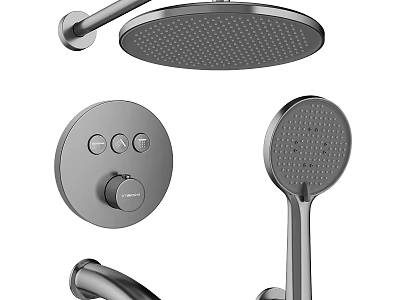 Matte Gray Shower System With Overhead Handheld Showerhead Control Panel And Tub Spout 3d model