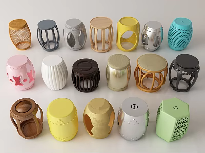 Colorful Stylish Stools With Various Designs And Colors For Home Decor 3d model