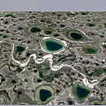 Garden Landscape Showcasing Circular Pond With Deep Dark Center Light Green Water And White Shoreline