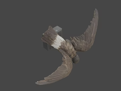 Flying Wooden Bird Sculpture With White Tail And Spread Wings On Gray Background 3d model