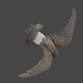 Flying Wooden Bird Sculpture With White Tail And Spread Wings On Gray Background