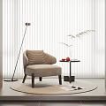 Modern Single Sofa Living Room Interior With Floor Lamp Side Table Plant And Round Rug 3d model
