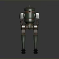 Vintage Metal Robot Character With Green Copper Body And Mechanical Limbs Standing On Dark Background