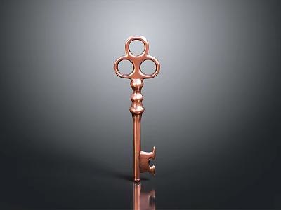 Copper Key With Intricate Design Three Circular Rings And Ornate Handle On Dark Background 3d model