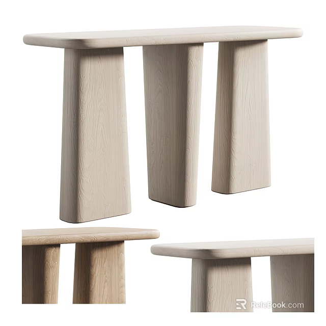 Minimalist Wooden Console Table With Three Column Legs For Modern Interior Decor 3d model 
