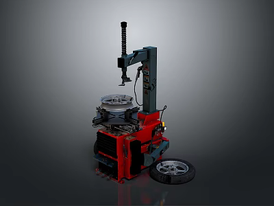 Professional Tire Changer Machine with Red Base Gray Frame and Mounted Wheel 3d model