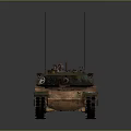 Military Tank With Green Brown Camouflage Rusty Body Striped Barrel And Antennas