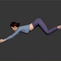 Woman Practicing Plank Pose In Blue Top And Purple Leggings On Reflective Gray Floor