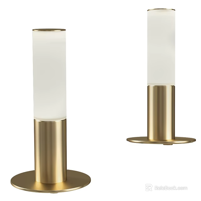Minimalist Modern Table Lamp With Gold Base And White Cylindrical Shade 3d model 