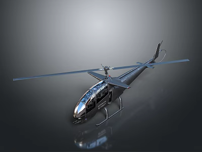Space Aerospace Helicopter 3D Model With Silver Body Rotor And Reflective Surface 3d model