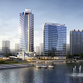 Aerial View Master Plan With High Rise Buildings Road Network Waterfront And Green Spaces
