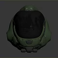 Green Military Weapon Helmet With Black Visor And Tactical Design Features