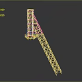 White Metal Grid Sculpture With Slanted Elongated Frame And Wider Top On Dark Reflective Background