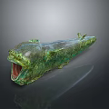 Green Aquatic Crocodile With Open Mouth And Scaly Textured Body