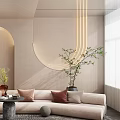 Modern Living Room Interior Design With Beige Sofa Arched Lighting Green Plants And Area Rug