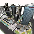 Modern Commercial Landscape With High Rise Buildings And Urban Plaza Design