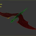 Flying Pterosaur With Red Wings And Black Body On Gray Background
