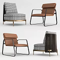 Modern Accent Chairs With Leather And Checkered Fabric Upholstery Metal Frame And Brass Legs Design