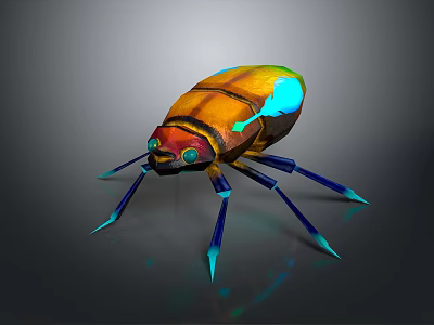 Colorful 3D Rendered Beetle With Shiny Blue Legs And Artistic Design 3d model