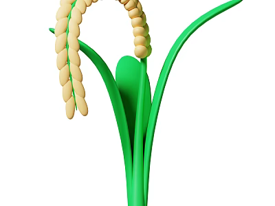 Stylish Decorative Green Plant With Yellow Panicles And Long Leaves Design 3d model