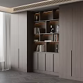Modern Gray Built in Bookcase with LED Lighting Shelves Books and Decor Items