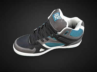 High Top Black Gray Teal Shoes With Black Laces White Sole And Tongue Label 3d model