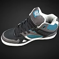 High Top Black Gray Teal Shoes With Black Laces White Sole And Tongue Label