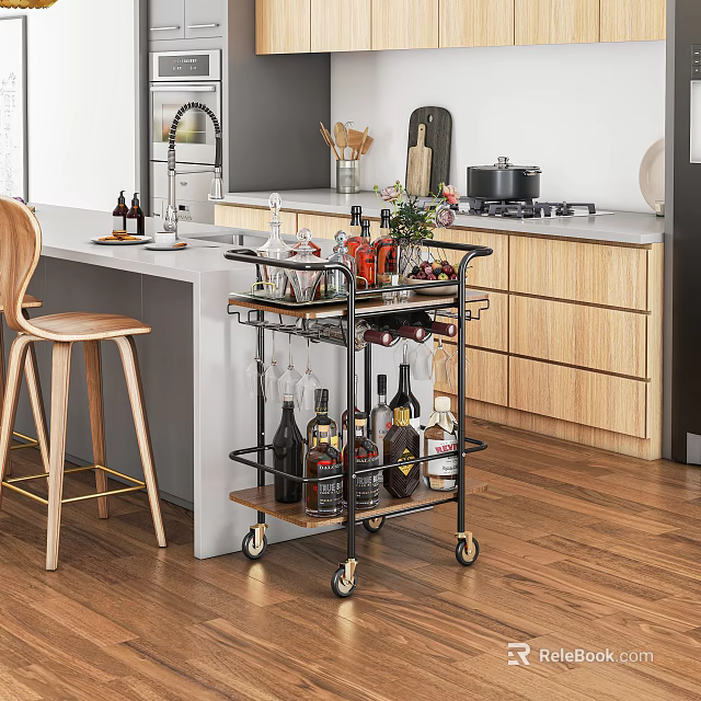 Modern Commercial Bar Cart With Wheels Storage And Bottles For Restaurant Kitchen 3d model 