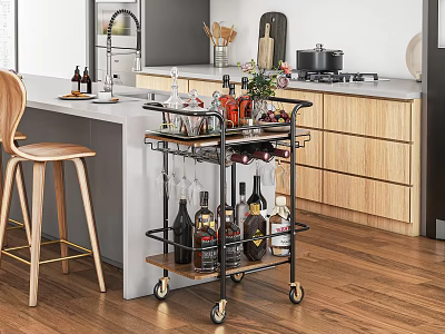 Modern Commercial Bar Cart With Wheels Storage And Bottles For Restaurant Kitchen 3d model