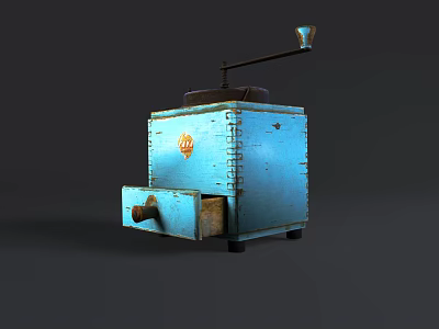 Vintage Blue Manual Kitchen Appliance With Crank Handle And Retro Design 3d model
