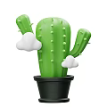 Green Cactus Plant in Black Pot with White Cloud Decorations and Spines