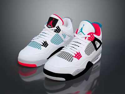 Stylish White Black Red Blue Pink Accent Jordan Inspired Sneakers With Mesh Panels Breathable Structure 3d model