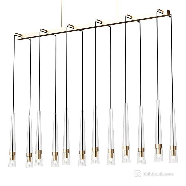 Sleek Modern Chandelier Featuring Multiple Glass Tubes And Gold Accents 3d model 