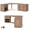 Rustic Wooden Corner Desk With Drawers And Open Shelf Design