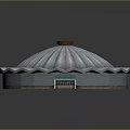 Modern Circular Dome Building With White Fan Shaped Panels And Glass Windows