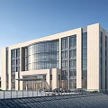 Modern Office Building Exterior With Glass Curtain Wall Stone Facade Entrance And Trees