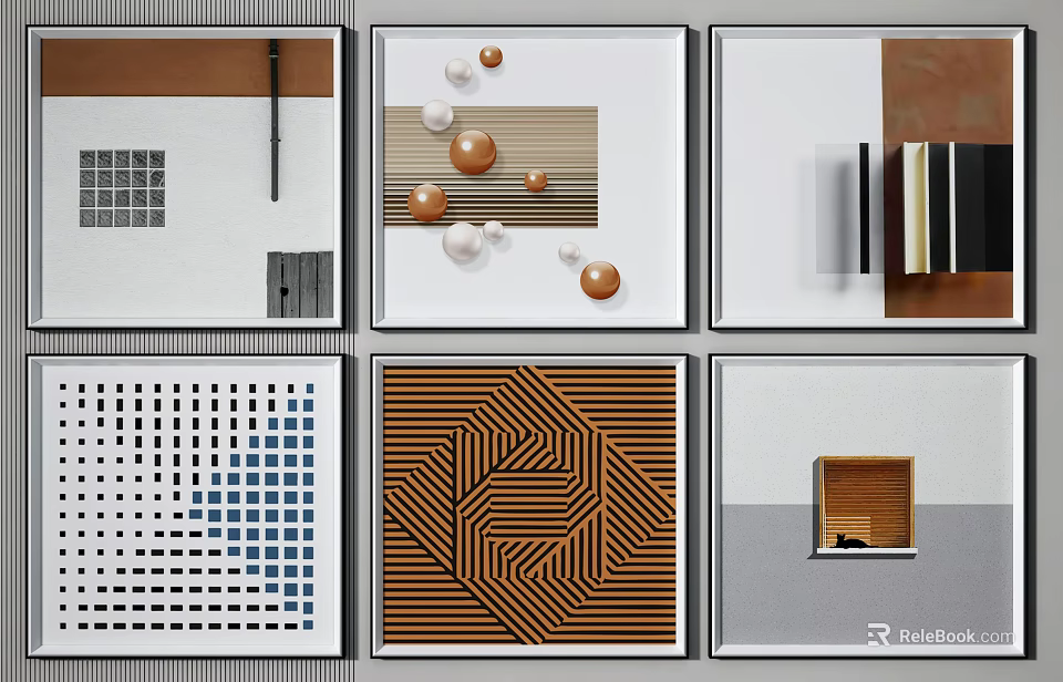 Abstract Decorative Paintings Featuring Geometric Patterns Sphere And Line Designs 3d model