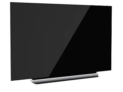 Modern Ultra Slim Black LED TV With Sleek Silver Stand And Clear 3d model