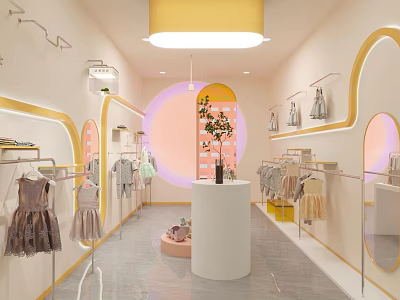 Modern Elegant Clothing Store Interior With Hanging Clothes Decorative Mirrors And Soft Lighting 3d model