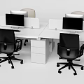 Modern Office Workstations With White Desks Black Chairs And Computer Monitors 3d model