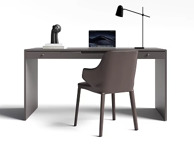 Modern Minimalist Desk And Chair Set With Laptop Table Lamp And Decorative Item 3d model