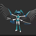 Jenny XJ9 Robot Character With Blue White Body Mechanical Wings And Swords