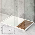 Glass Shower Enclosure With White Base And Wooden Mat