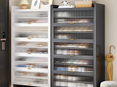 Modern White and Gray Shoe Cabinet with Multiple Transparent Drawers for Home Storage Design 3d model