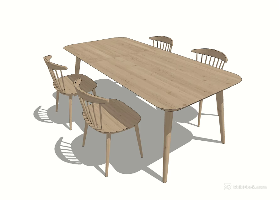 Wooden Dining Table Set With Four Matching Chairs And Minimalist Design 3d model 